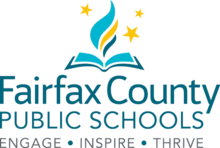 A blue and yellow logo for fairfax county public schools.