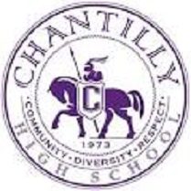 A purple and white logo of chantilly high school.