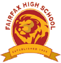 A red and yellow logo of fairfax high school.