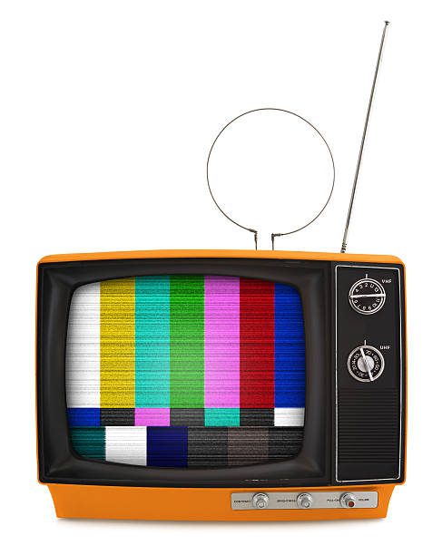 A television with the color bars on it.
