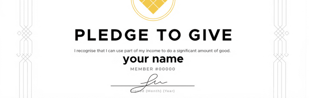 A pledge to give certificate with a picture of a yellow diamond.
