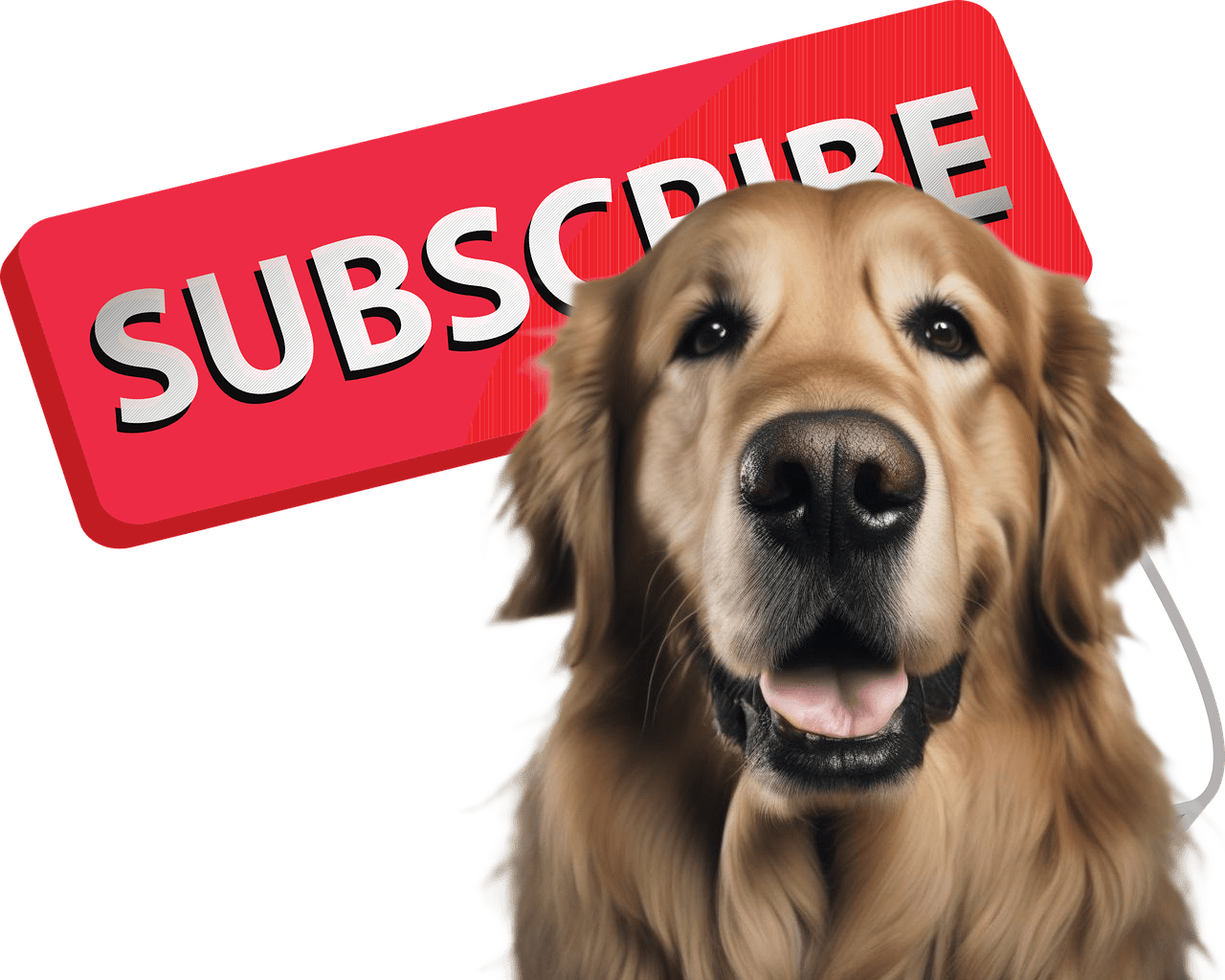 A dog with its head in front of the word subscribe.